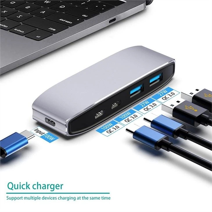 Portable 4-Port Dual-USB-C USB A Charging Station