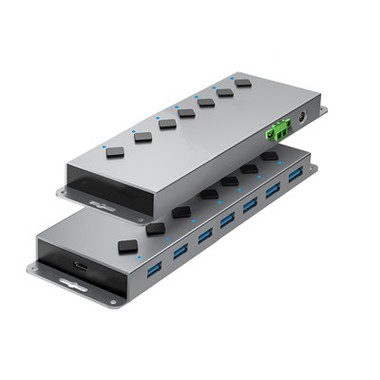 USB 3.2 Gen.2 Industrial HUB 7 পোর্ট, DC 12V পাওয়ার সাপ্লাই সহ অ্যালুমিনিয়াম